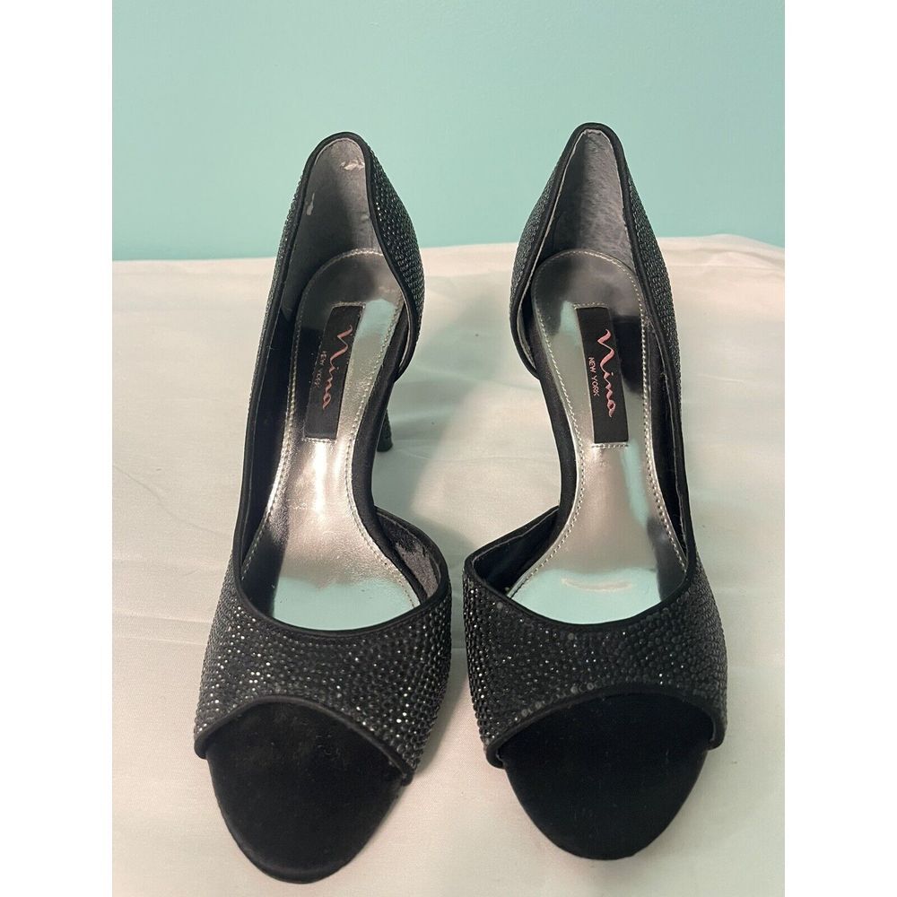 Nina Womens Corrine Black Rhinestone D'Orsay Heels Shoes 6.5 S-270